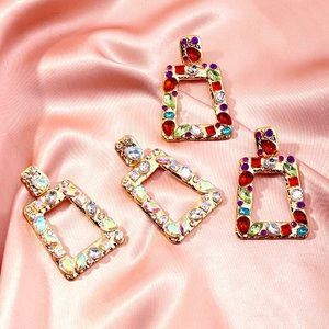 Fashion geometric crystal rhinestone drop earrings